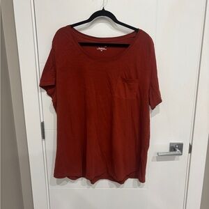 My Style Scoop Neck Short Sleeve Tee with Chest Pocket - Rust